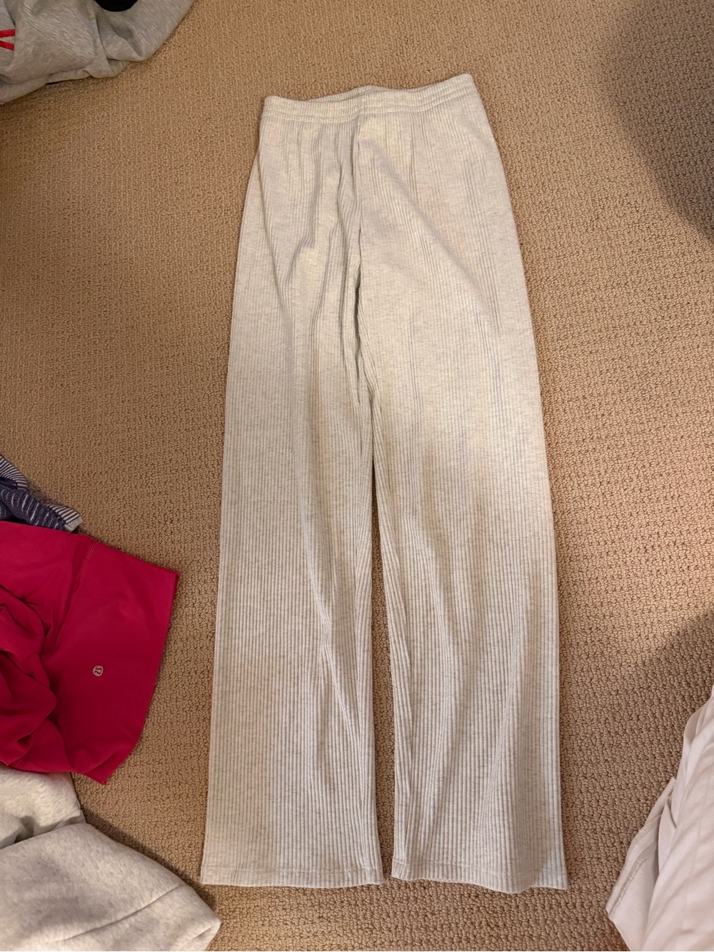 Never Worn Aritzia Cream Ribbed Lounge Pants - Picture 1 of 4